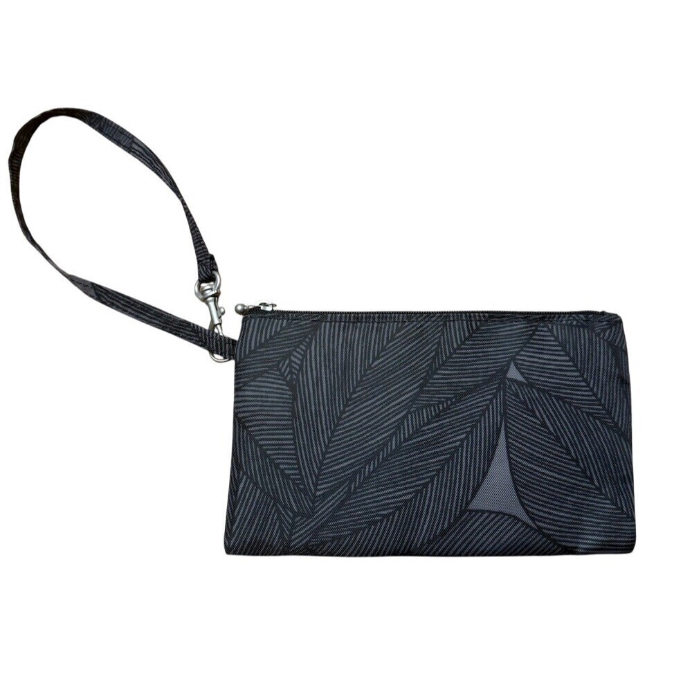 Baggallini Black Gray Geometric RFID Wristlet Pouch Wallet